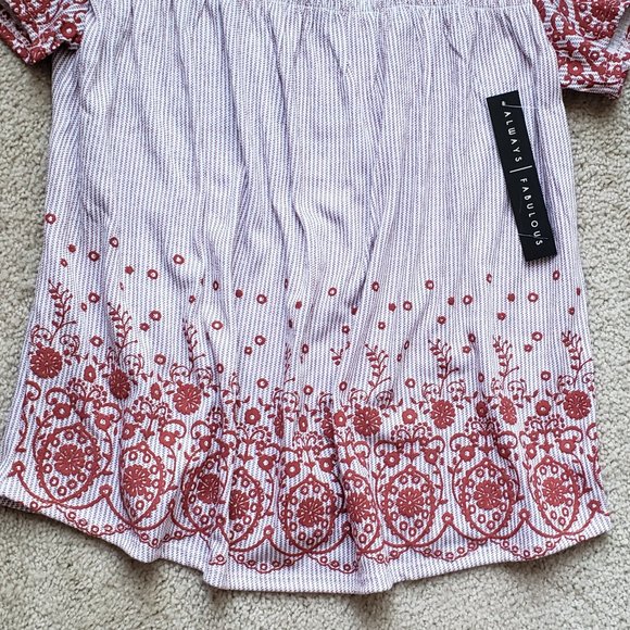 ABSOLUTELY FAMOUS Embroidered Smocked Peplum Top - Picture 3 of 7